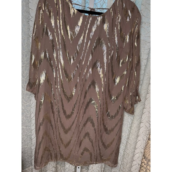 Gianni‎ Bini Metallic Silk Blend Shift Dress Brown Size Large - Picture 2 of 7